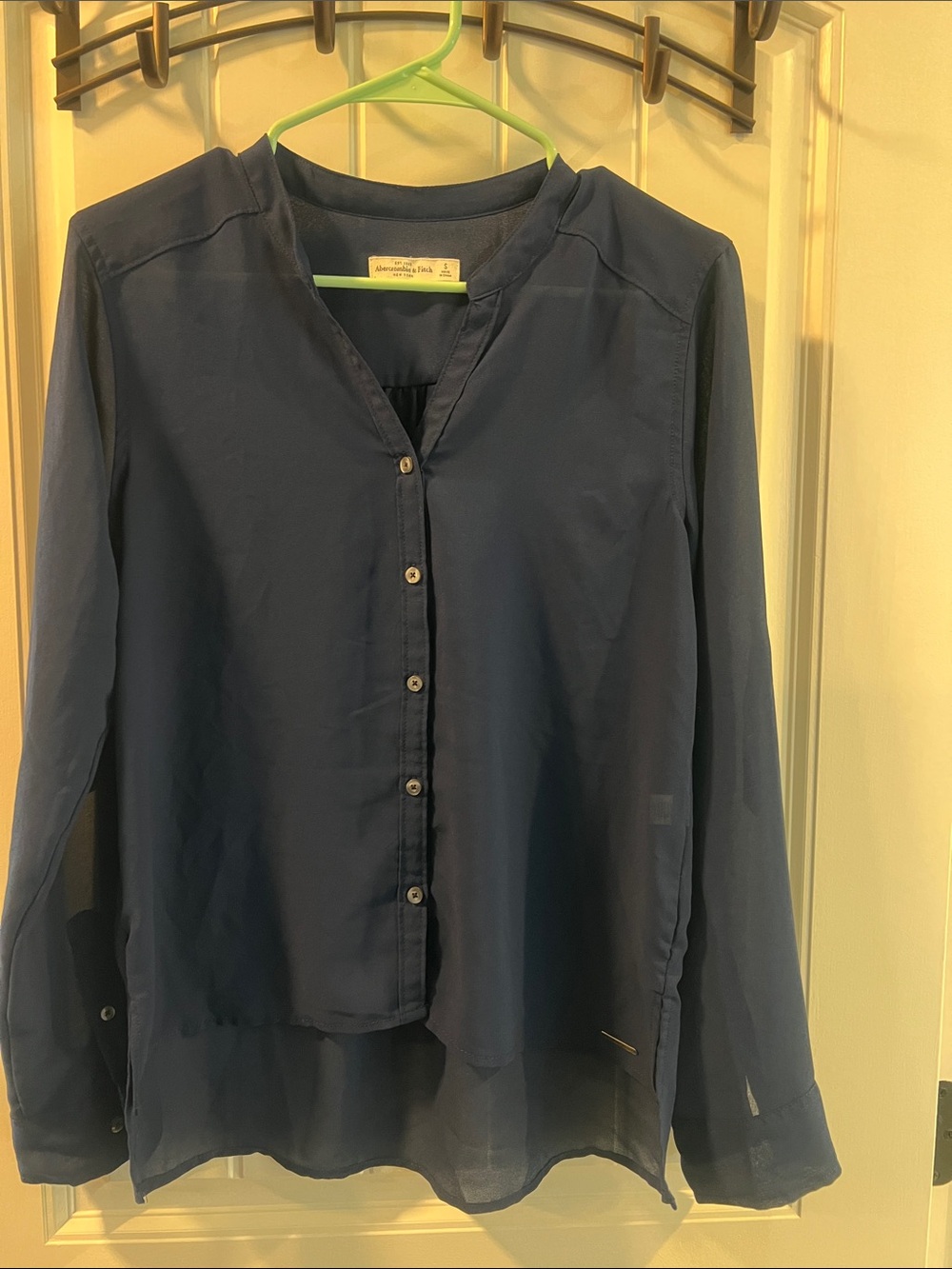 Navy Button-Front Blouse